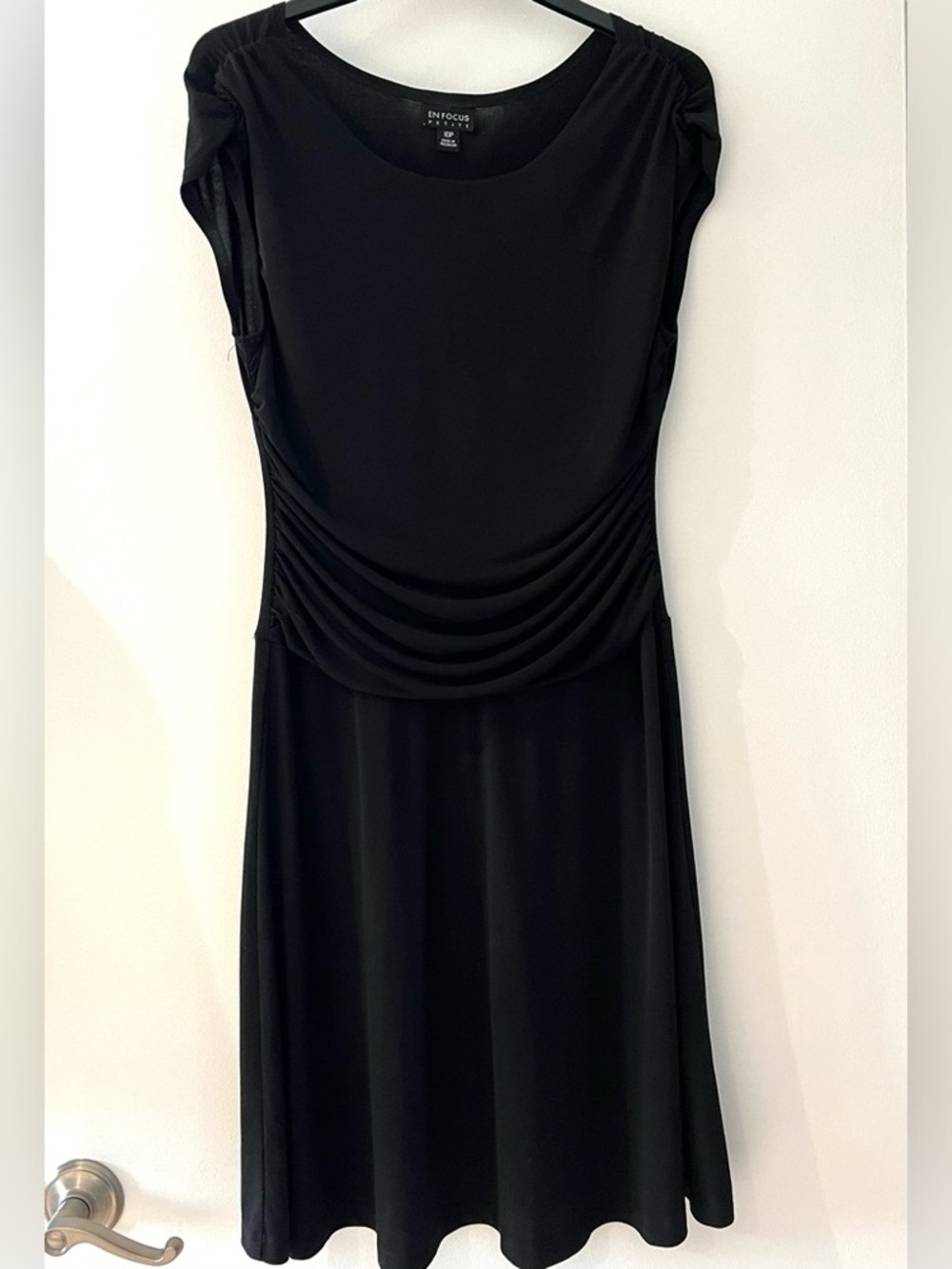 Black Ruched-Waist Midi Dress